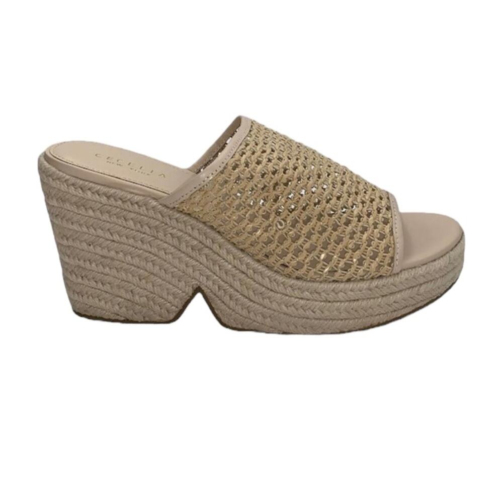 Cecelia New York NEW Size 7 Womens Farra Wedge Espadrille Slide Sandals Tan